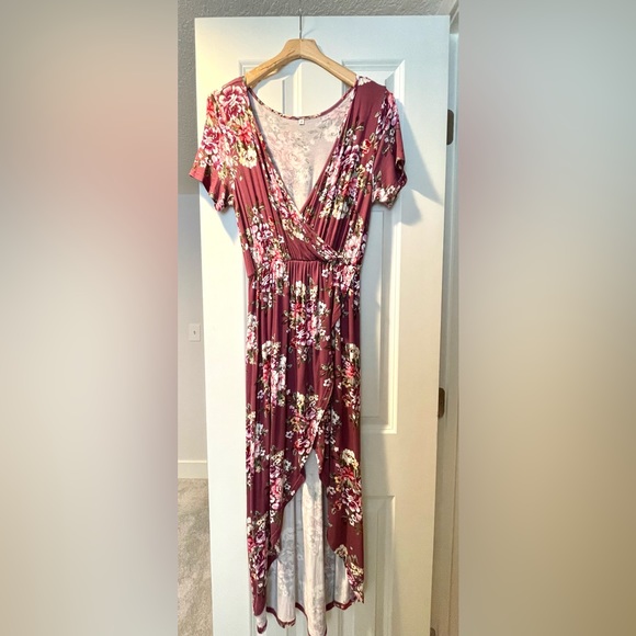 Mauve Hi-low Floral Print Dress - Size Medium - Picture 4 of 4